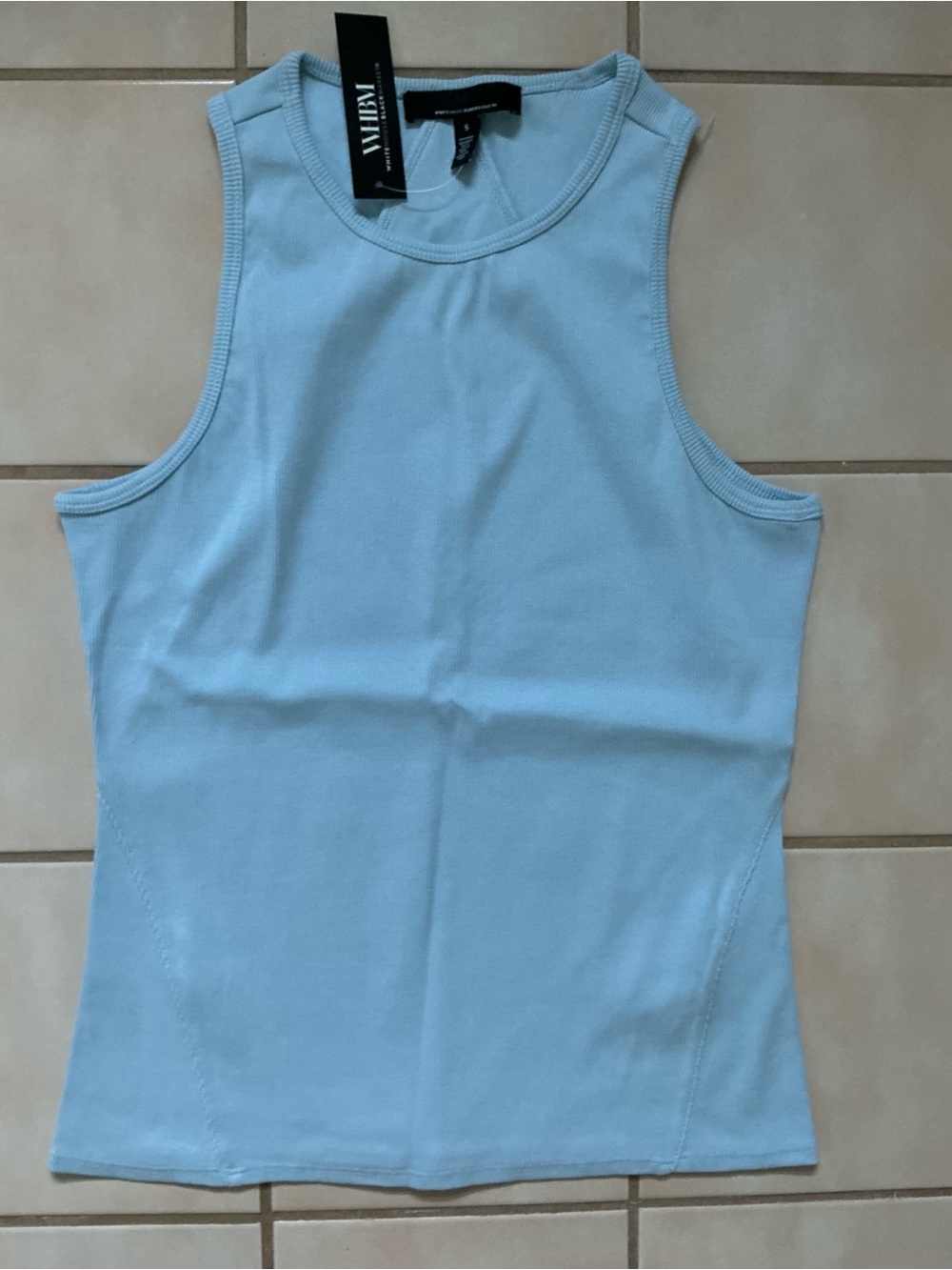 WHBM Forme Ribbed Stretch Racer Back Tank Top Sz S NWT! Skyway Light Blue